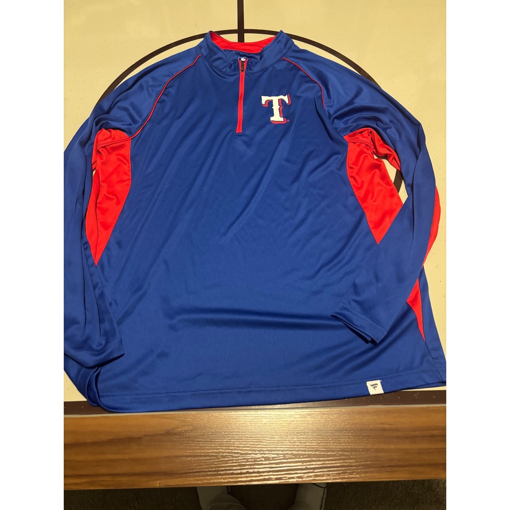 Fanatics Texas Rangers MLB Mens XL Quarter Zip Pullover Blue Red Long Sleeve Top